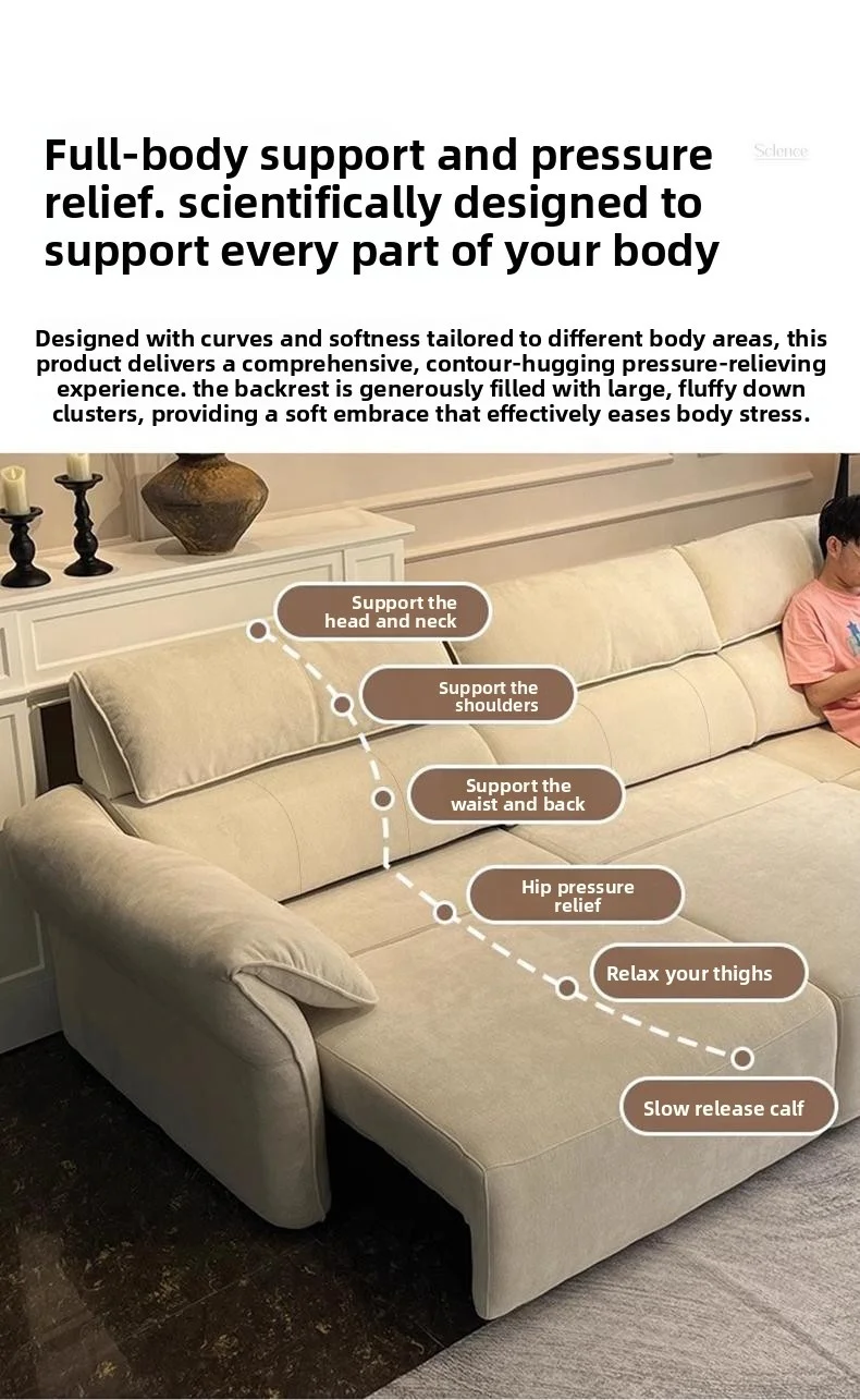 Three Seat Adjustable Italian Minimalist Design Sofa Customized Color Wooden Support Small Apartment Living Room Dual Use Sofa