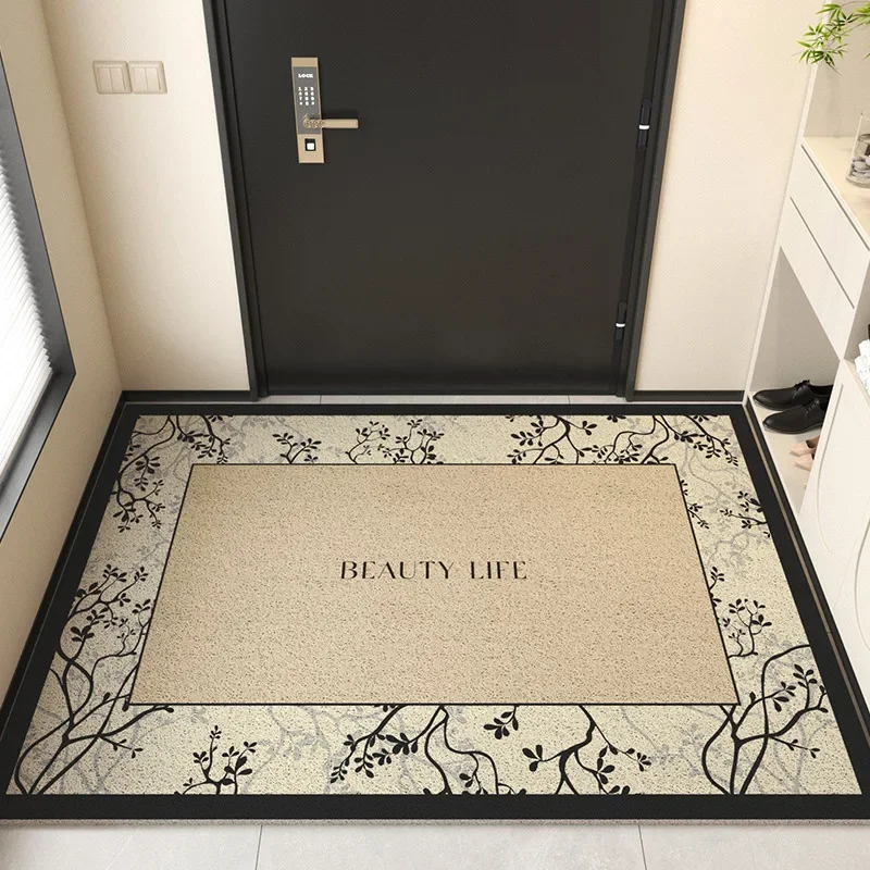 Vintage Floral Pattern Wire Loop Mat Classic Black & Beige Dust-Removing Non-Slip House Entrance Door Mat