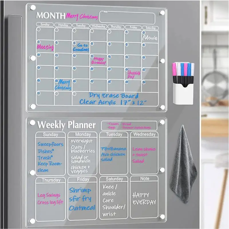 Fridge Magnet Sticker Clear Acrylic Calendar Weekly Planner Magnetic Schedule Reusable Board Fridge Message Menu Gadgets