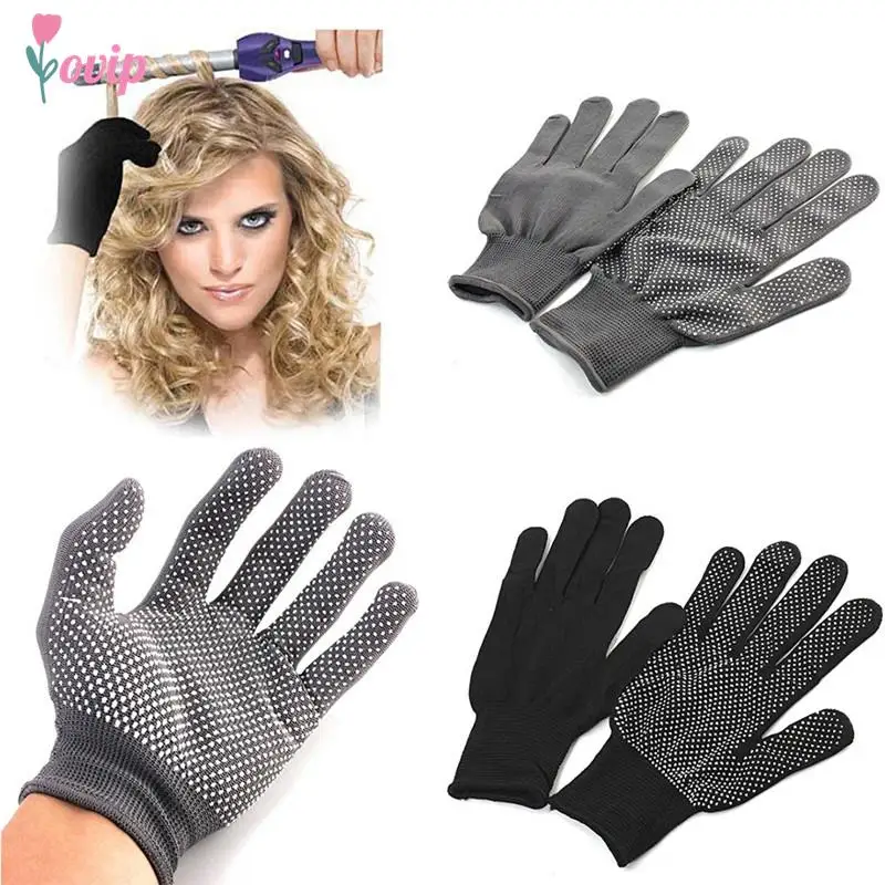 

1 Pair Hair Straightener Perm Curling Hairdressing Heat Resistant Finger Glove Hair Care Styling Gloves Black Grey Color