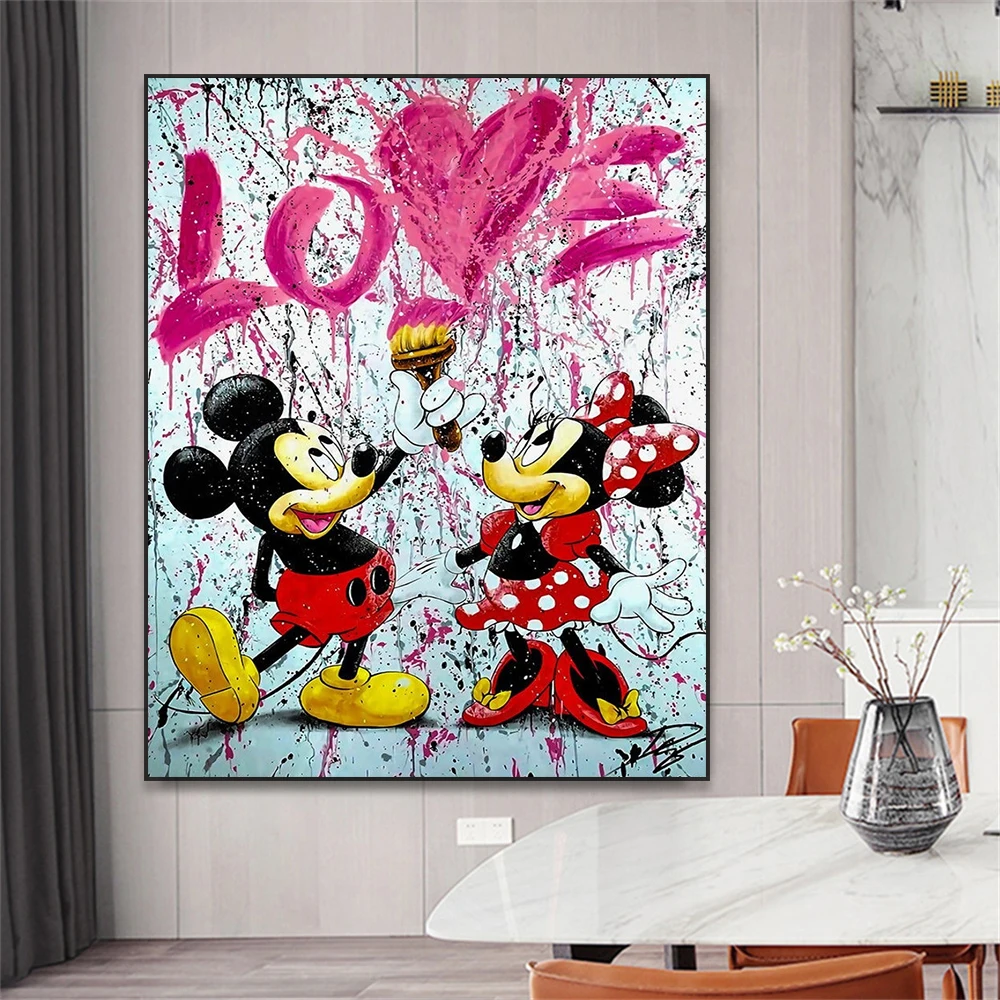 Love Disney Graffiti Art Prints Mickey Mouse and Minnie Mouse Wall Art Banksy Canvas Painting Home Bedroom Decoration