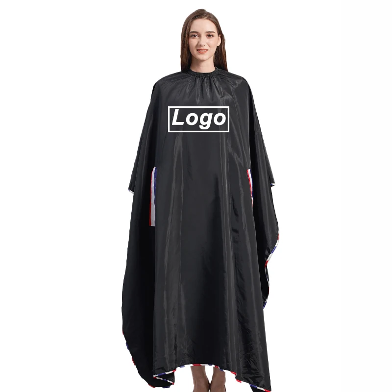 Customized Logo Colorful Edge Hidden Sleeve Hairdressing Cape Waterproof Apron Beauty Salon Barber Robe Gown Can Play Phone 1679