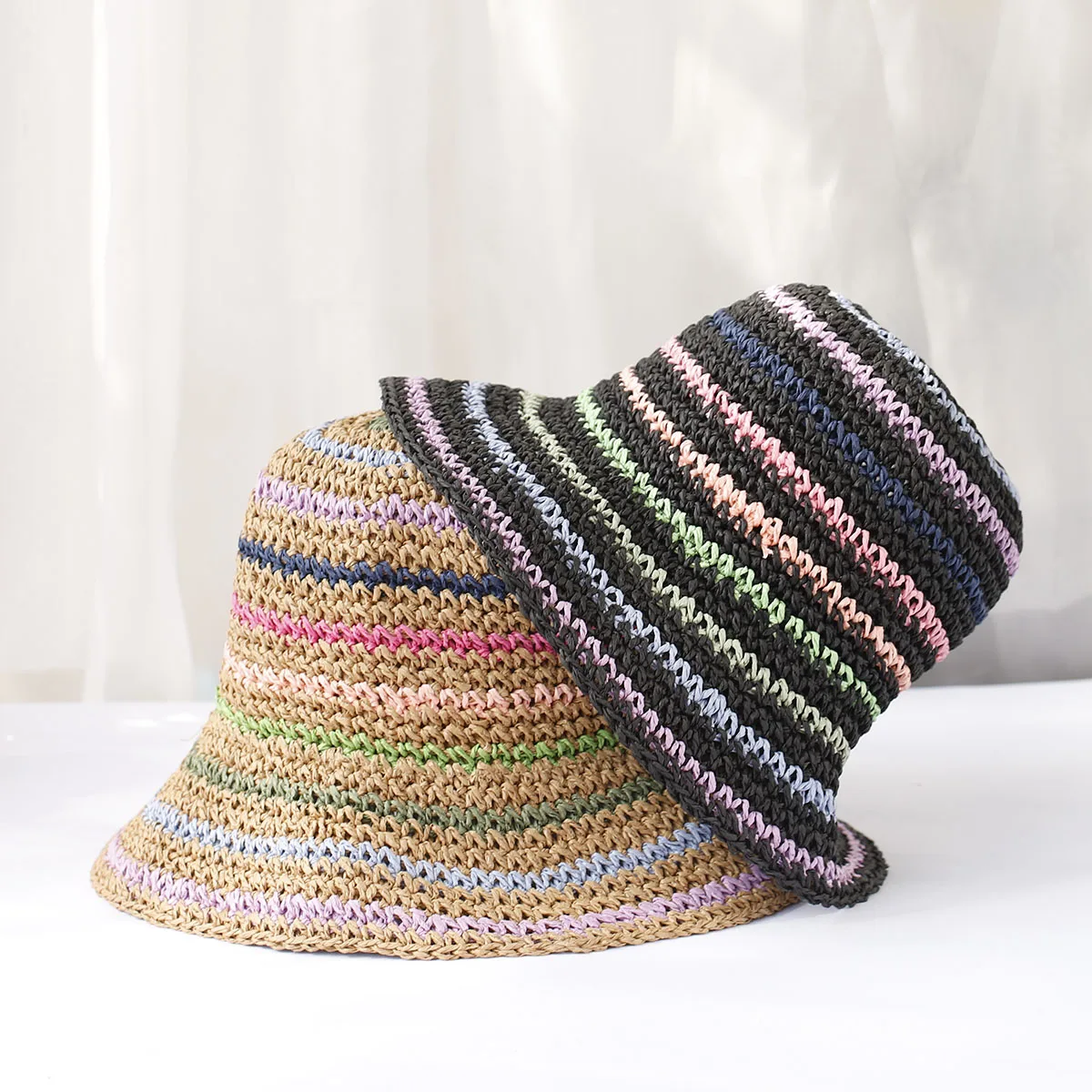 2024 Womens Straw Hat crochet hat Striped Rainbow UV Protection Sun Visor beach hat Women Visors Ladies hat Women Summer hat Cap