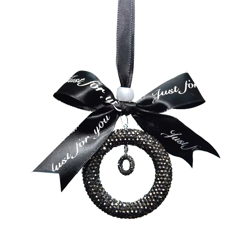 In-Car Decorative Car Mirror Crystal Pendant With Lucky Ring Design For Women Ribbon Bow Rearview Mirror Ornament