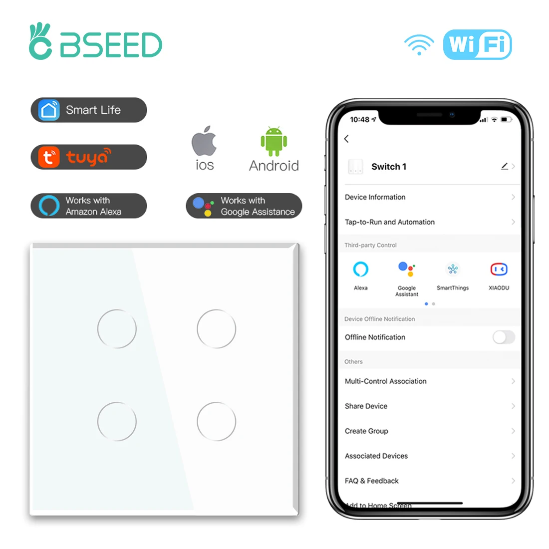 BSEED 1/2/3Gang Wifi Touch Schalter Doppel Smart Switches Triple Wand Licht Schalter Tuya Smart Leben Alexa App Steuerung EU Standard 10