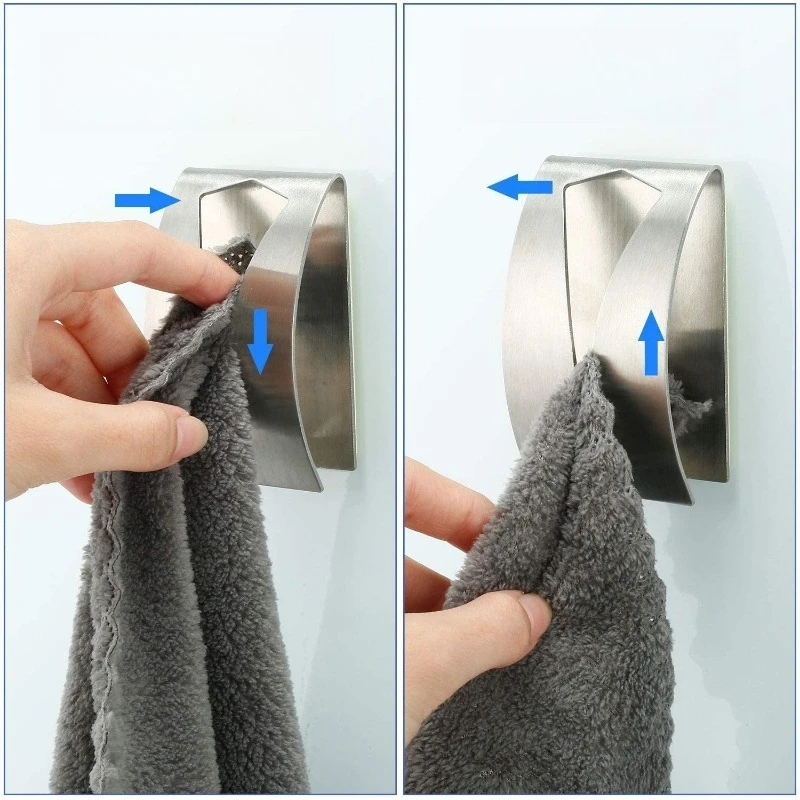 Stainless Steel Self Adhesive Towel Hooks Punch Free Wall Hooks Waterproof Robe Hook Bathroom Kitchen Towel Hanging Accessory