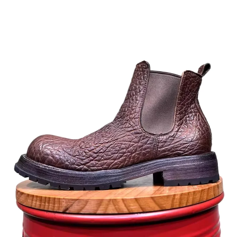 

Motorcycle Outdoor Ankle Boots American Style Men's Genuine Leather Chelsea Boots Handmade Trendy Casual Breathable Work Shoes