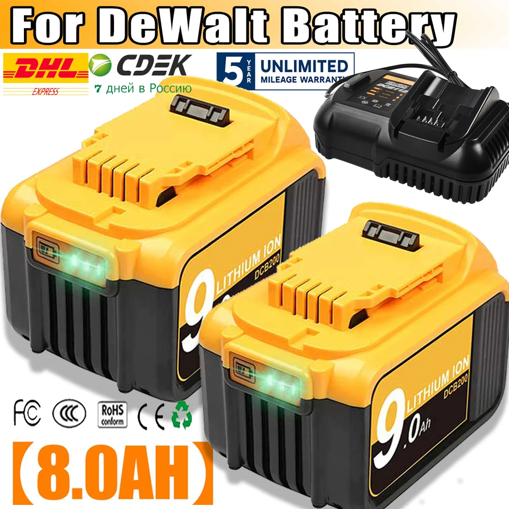 

For Dewalt Battery 20V 6.0Ah/9.0Ah Li-ion Replacement Battery DCB200 6000mAh Rechargeable Power Tool Battery With Charger