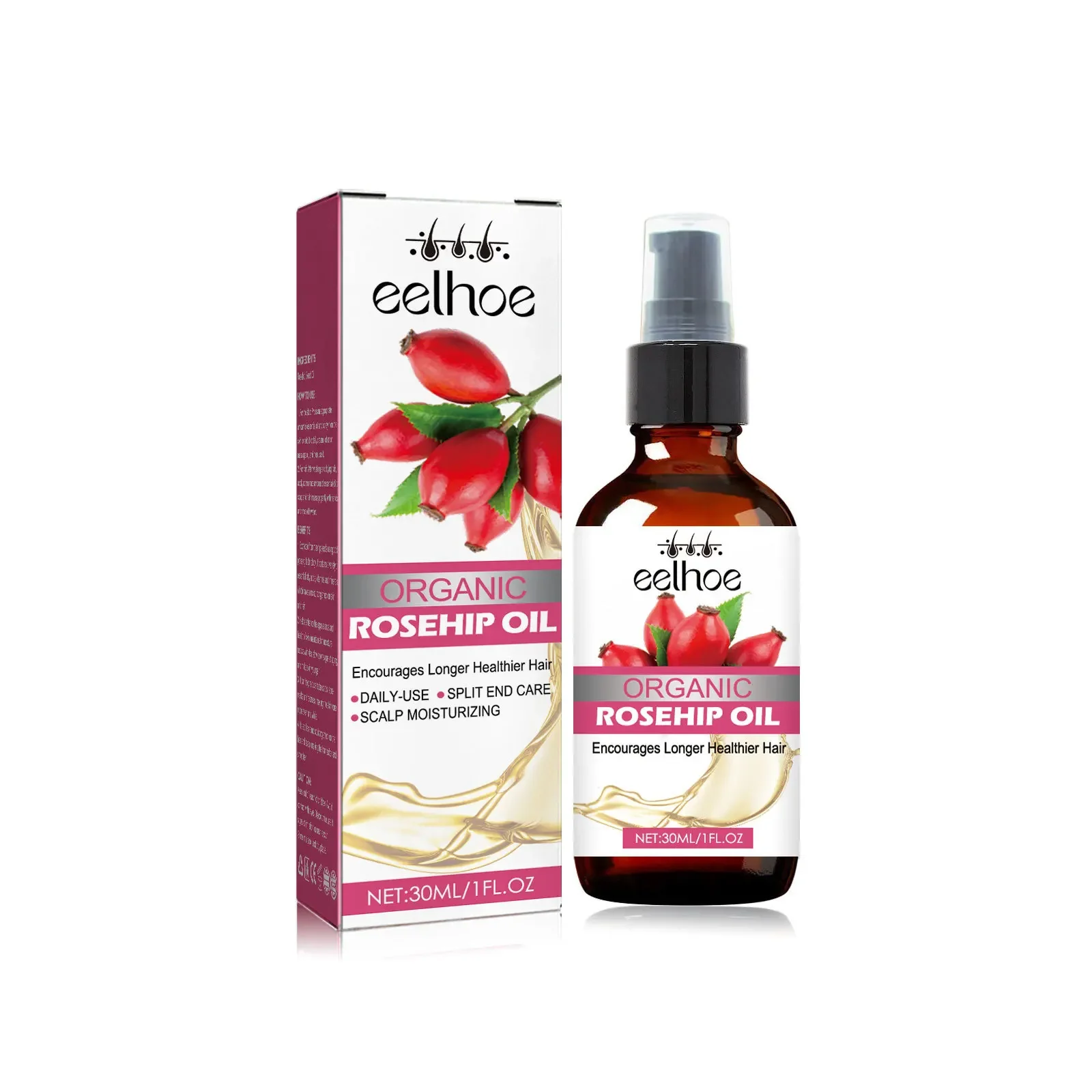 Eelhoe-aceite de rosa mosqueta para cabello denso, hidratante y nutritivo para el cabello, alivio IR, fijación de cabello grueso fuerte y seco, Anti pérdida de cabello, 30ml