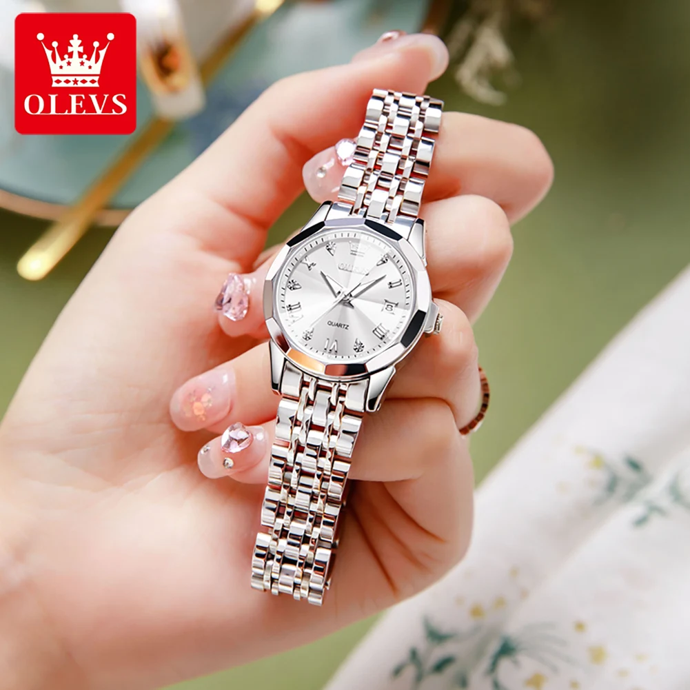 OLEVS 9931 Quartz Women Watch Original Stainless Steel Dual Calendar Luxury Top Brand Waterproof Ladies Watches Jewelry Set Hot