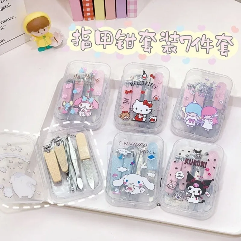 

New Sanrio i My Melody Kuromi Cinnamon Roll Cartoon Cute Nail Clippers Printed Stainless Steel Nail Clipper Set Manicure Tools