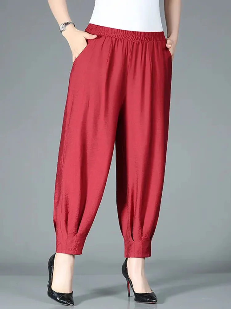 Classics Basic High Waist Bloomers Pants Baggy Casual Harem Trousers Office Ankle-length  Jogger Pantalones New Vintage Spodnie