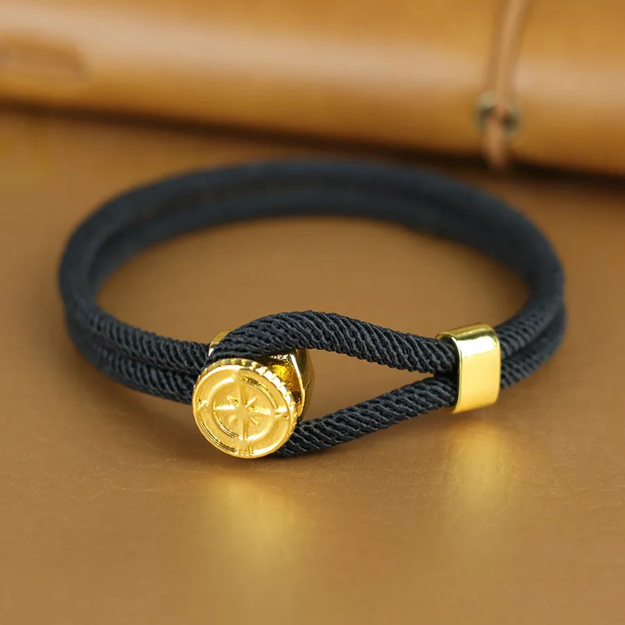 Nautical Rope Bracelet for Men Threaded Nylon Cord Compass Wrap Bangle with Gold Color Easy-Hook Surfing Sailor Jewelry Gift view 3