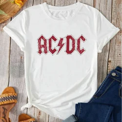 Summer Women Cotton T-Shirt Rock Band Graphic Clothing Men Fashion Letter ACDC Printing Tops Tees Female Casual Streetwear