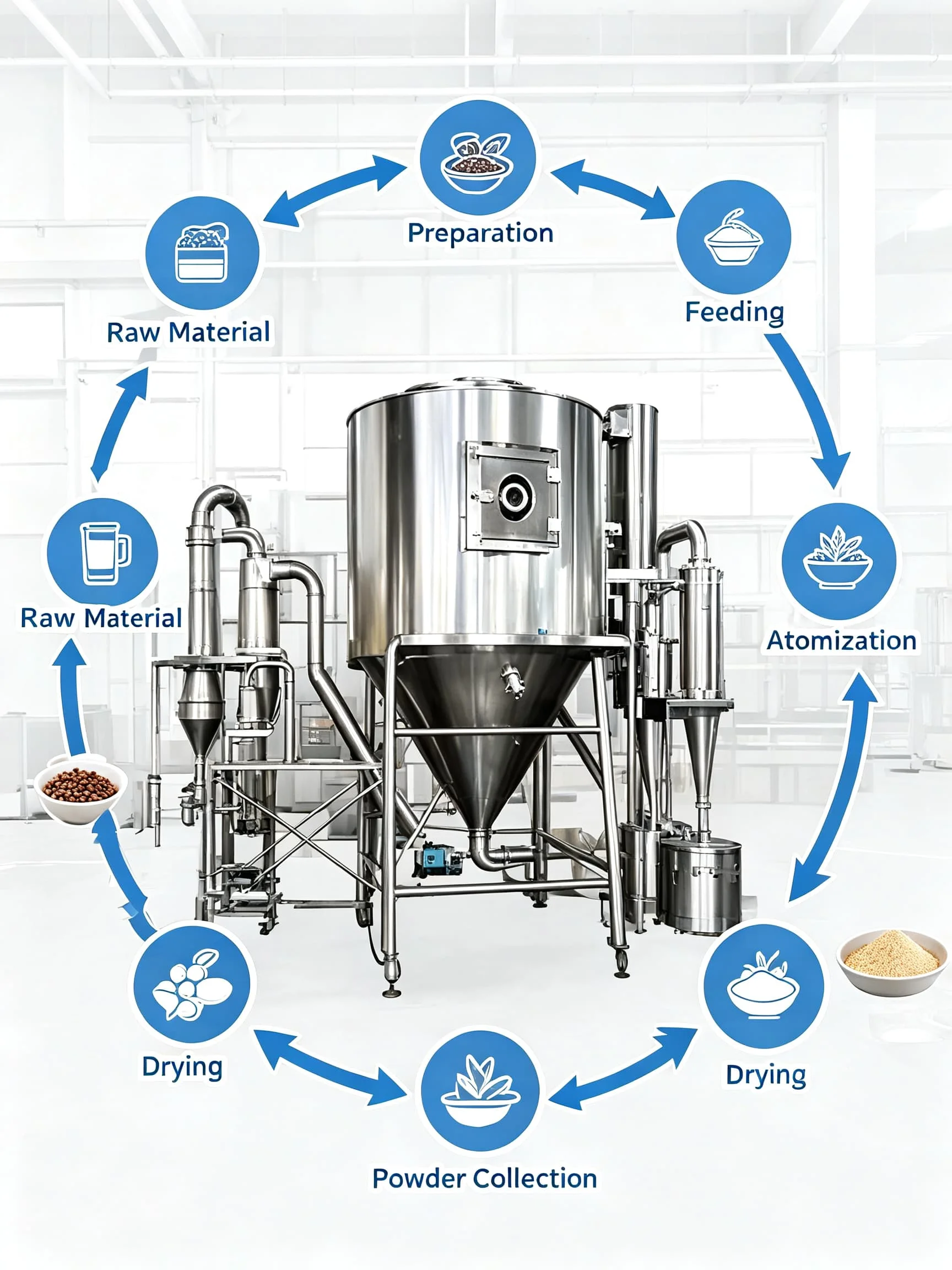 Vacuum Freeze Dryer for Food Processing Steam Heating Spray Drying System Customizable