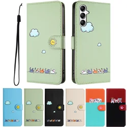Fashion Flip Book Leather Wallet Case For Samsung Galaxy A13 A05S A03S A12 A22 A32 A52 A23 A33 A53 A34 A54 Card Animal Cat Cover