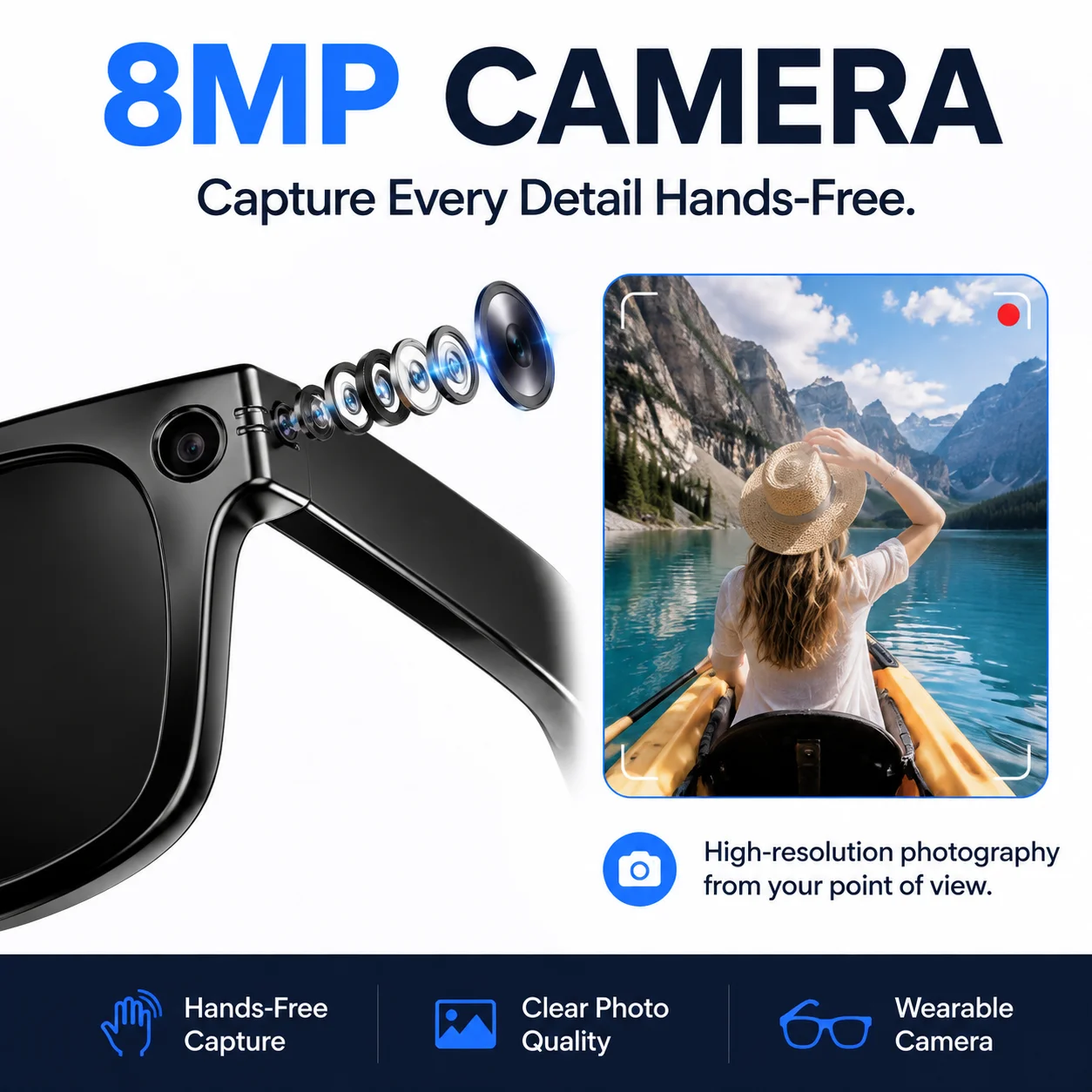 2026 Smart Camera Glasses 8MP Photo 1200P Video Recording AI Object Recognition Translation WiFi Transfer Dual Mic ENC Bluetooth