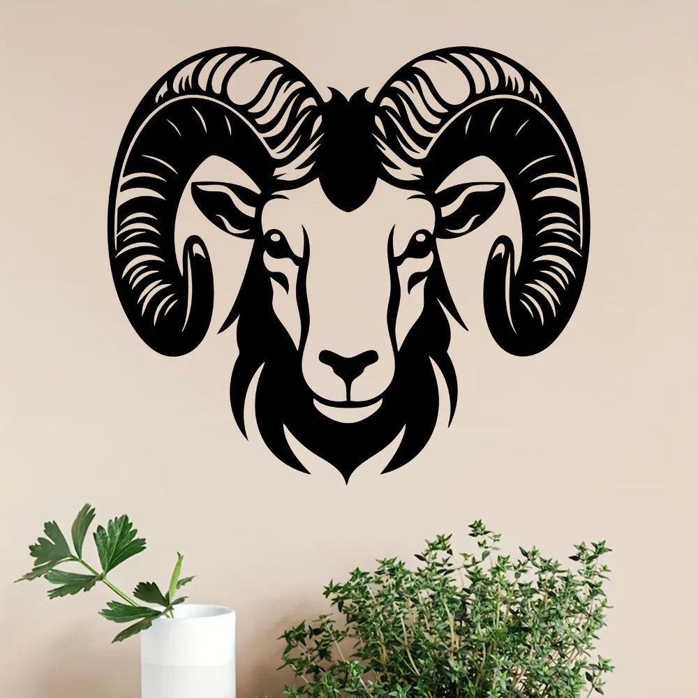 Ram Head Metal Wall Sculpture, Rust-Resistant Iron Horn Art for Home & Garden