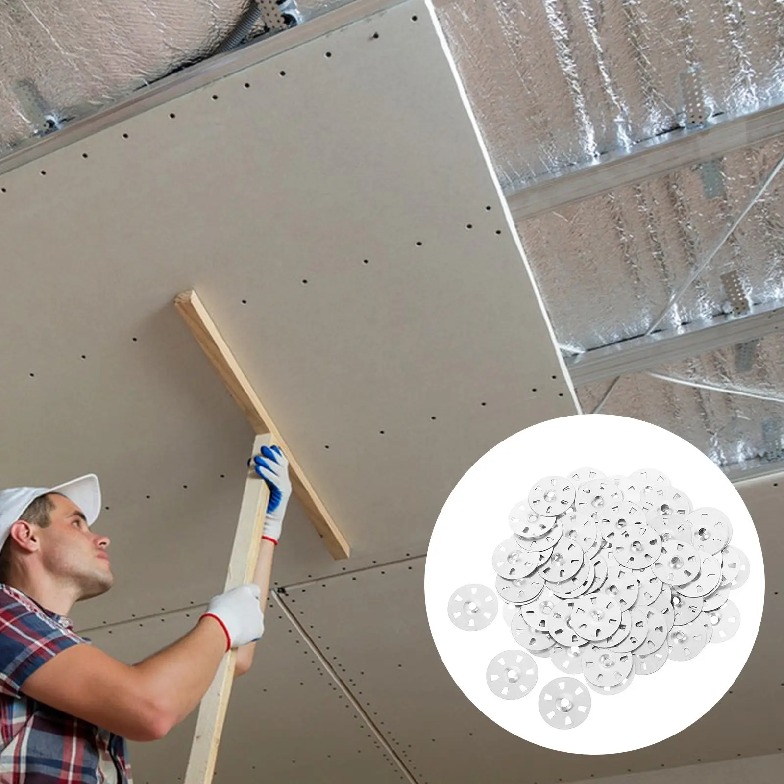 100Pcs Galvanized Iron Six-Hole Plaster Washers for Gypsum Insulated Board Wall Decoration Secure Fit DIY Easy Install Flat