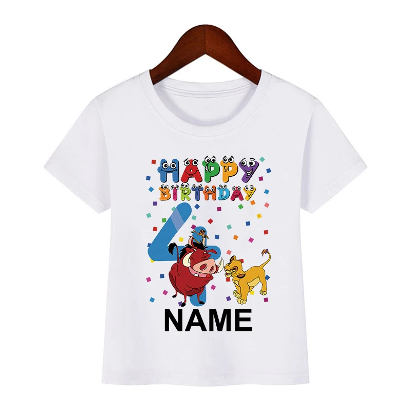 The Lion King Cute Simba Print Funny Birthday Boys T-shirt 1 2 3 4 5 6 7 8 9 Years Children T shirt Baby Girls Tops Kids Clothes