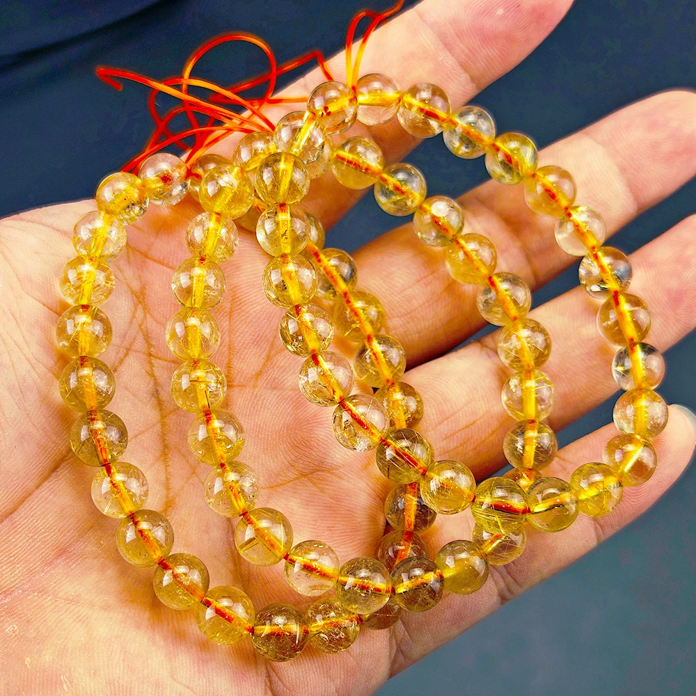 

Natural Golden Hair Rutilated Bead Wrist Ornaments Women Crystal Decor Crafts Attract Wealth and Transfer Wrist Decoration