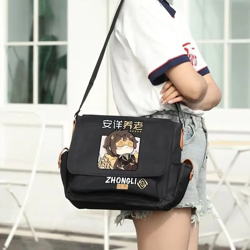 Genshin Impact Zhongli Merchandise Anime Two-Dimensional Student Backpack Shoulder Crossbody Bag Grass God Hu Tao A