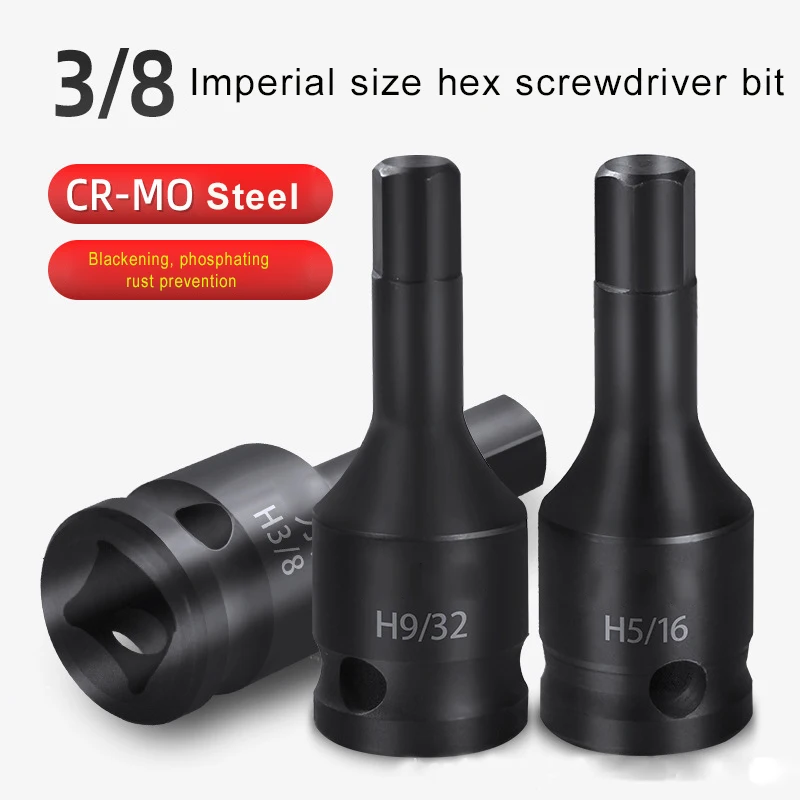 1PC 3/8 Inch Hex Bit Socket Wrench Adapter Imperial size 5/32 3/16 7/32 1/4 9/32 5/16 3/8 CR-MO Impact Screwdriver Bit Hand Tool