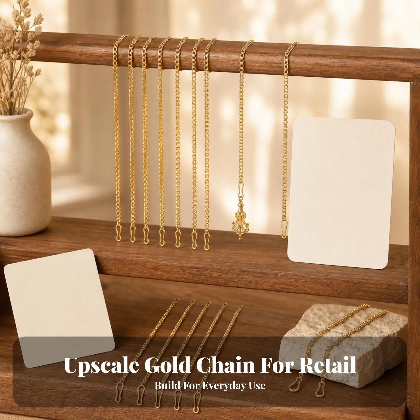 Gold Tone Iron Hanging Display Chain with Hooks 10 Pack for Sign Planters Nameplate Wall Decor Retail Use