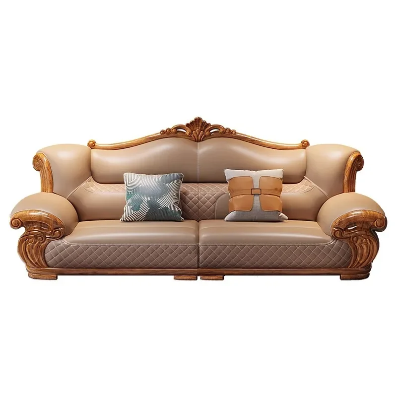 New Chinese-style ebony first-layer cowhide 1234 sofa with rolling wealth combination villa living room
