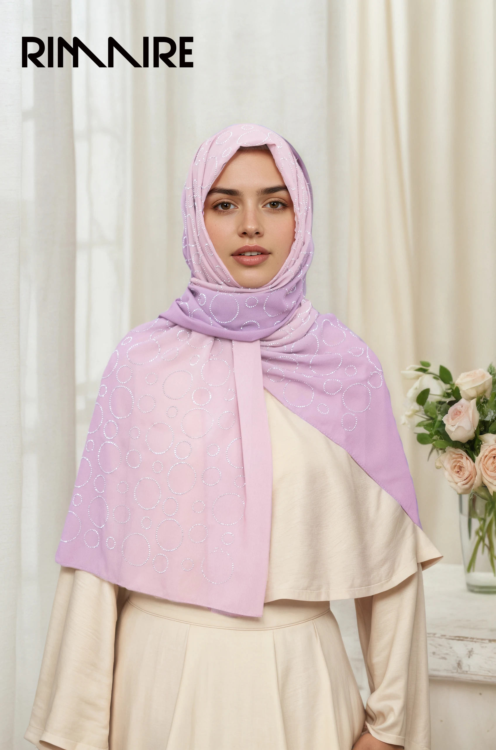 

RIMAIRE новый жемчужный шифоновый градиентный цветной круг длинный шарф с горячими бриллиантами (180 см * 70 см / 70,86 дюйма * 27,56) Ближневосточные мусульманские женщины