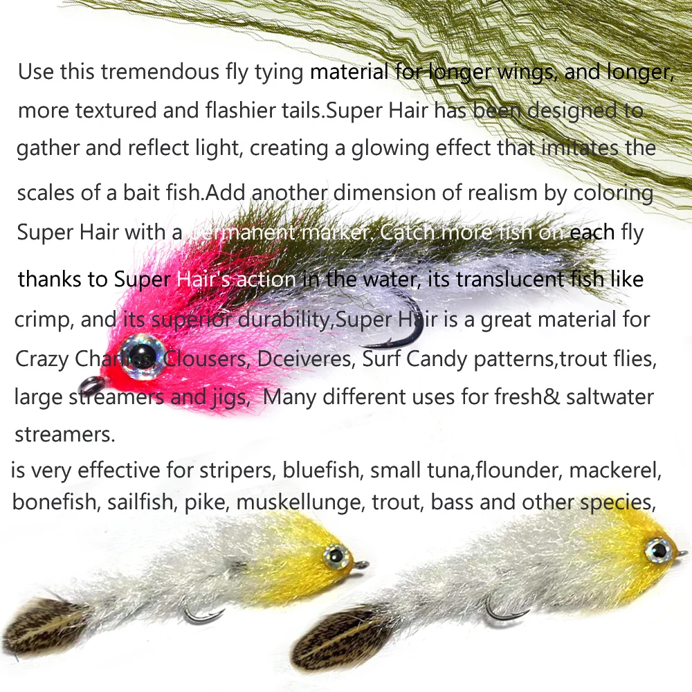 ICERIO14 Colors Long Crimped Nylon Synthetic Fiber Supreme Hair fiber Clouser Minnow Streamer Fly Fishing Tying Materials