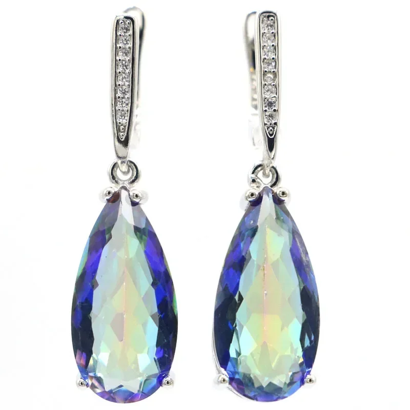 925 SOLID STERLING SILVER Earrings 8g Unheated London Blue Topaz Tsavorite Garnet Pink Morganite White CZ High Trendy Polished