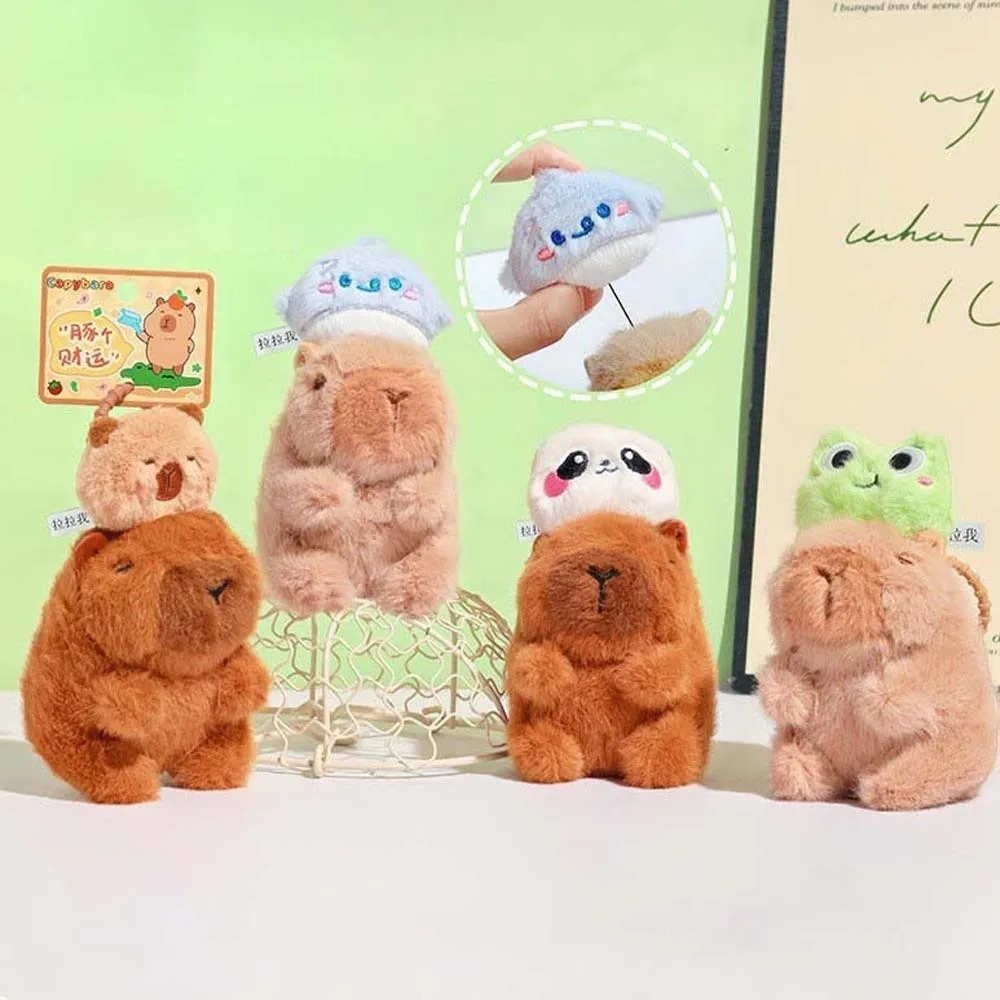 

Kawaii Soft Pulling Rope Capybara Dolls Key Ring Funny Plush Animal Pendant Panda PP Cotton Cartoon Capybara Keychain Ornament