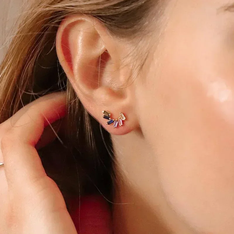 Pendientes de cristal de colores para mujer, aretes de tuerca de aguja de oreja de Plata de Ley 925, Pendientes colgantes de cruz, joyería de boda de fiesta