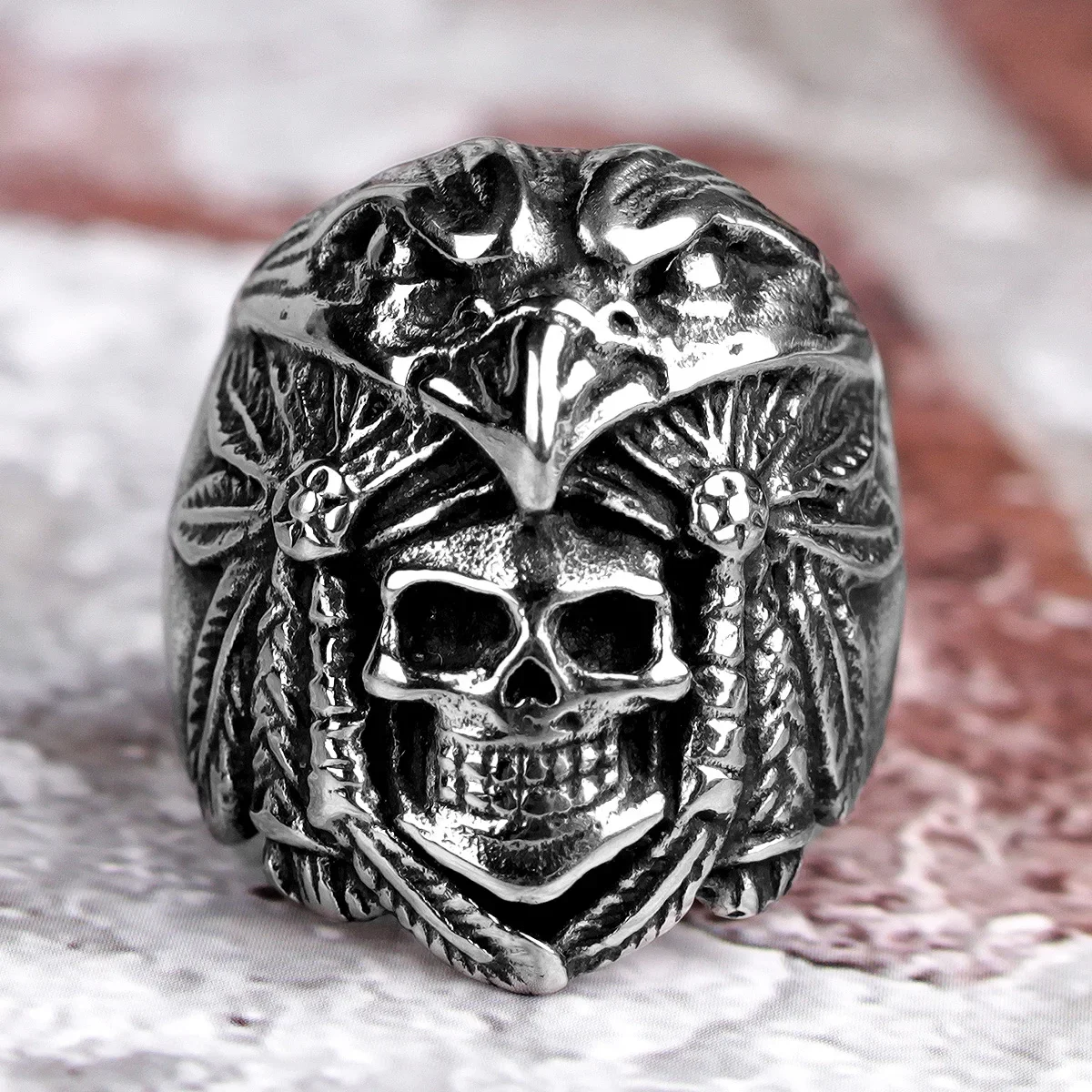 316L Stainless Steel Punk Rock Gothic Vintage Men Rings Skull Eagle Indian Carving Personality for Men Boy Fashion Jewelry Gift