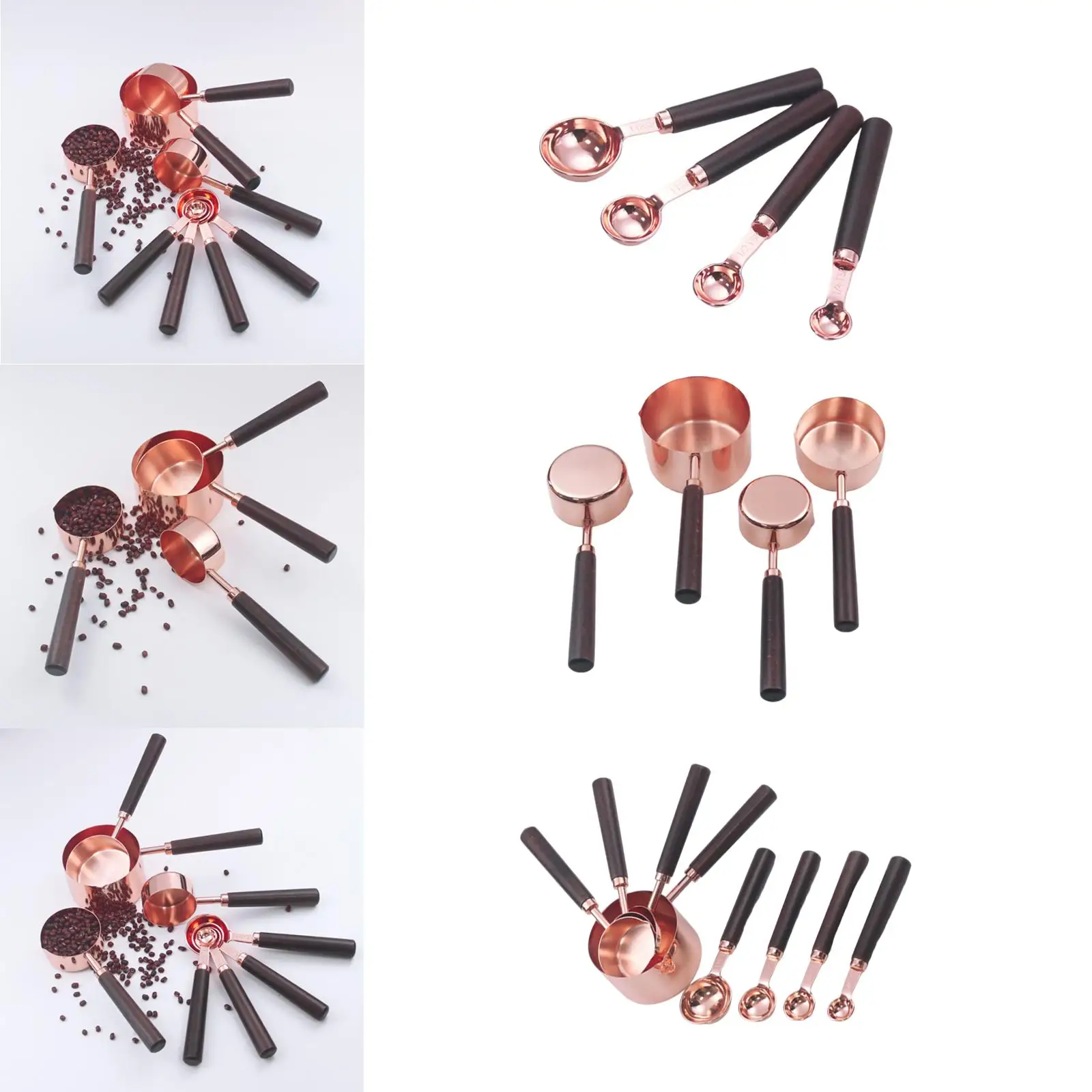 ملاعق قياس من الفولاذ المقاوم للصدأ بمقبض خشبي، مجموعة قياس المطبخ للأداة، ملحقات القهوة #5