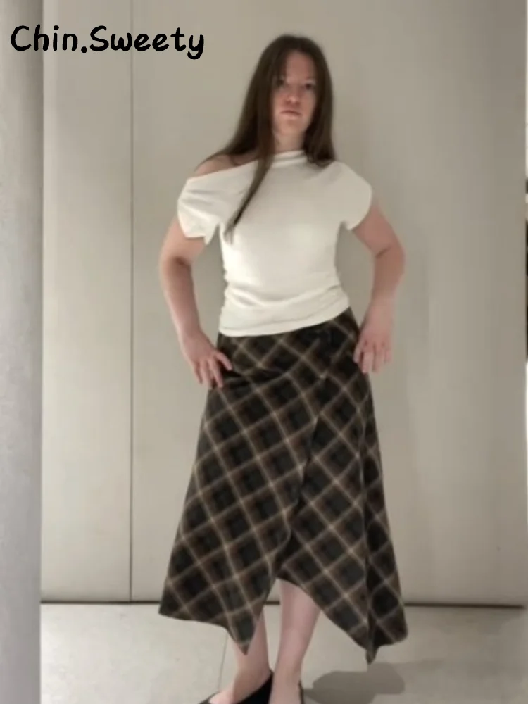 

Элегантные женские клетчатые длинные юбки с высокой талией, плиссированная юбка трапециевидной формы с разрезом, женские осенне-зимние 2021, женские универсальные халаты для поездок на работу