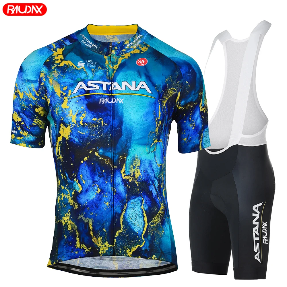 ASTANA Raudax Short Sleeve Cycling Jersey TdF 2024 Cycling Set Racing Bicycle Clothing Suit Breathable Mountain Bike Clothes