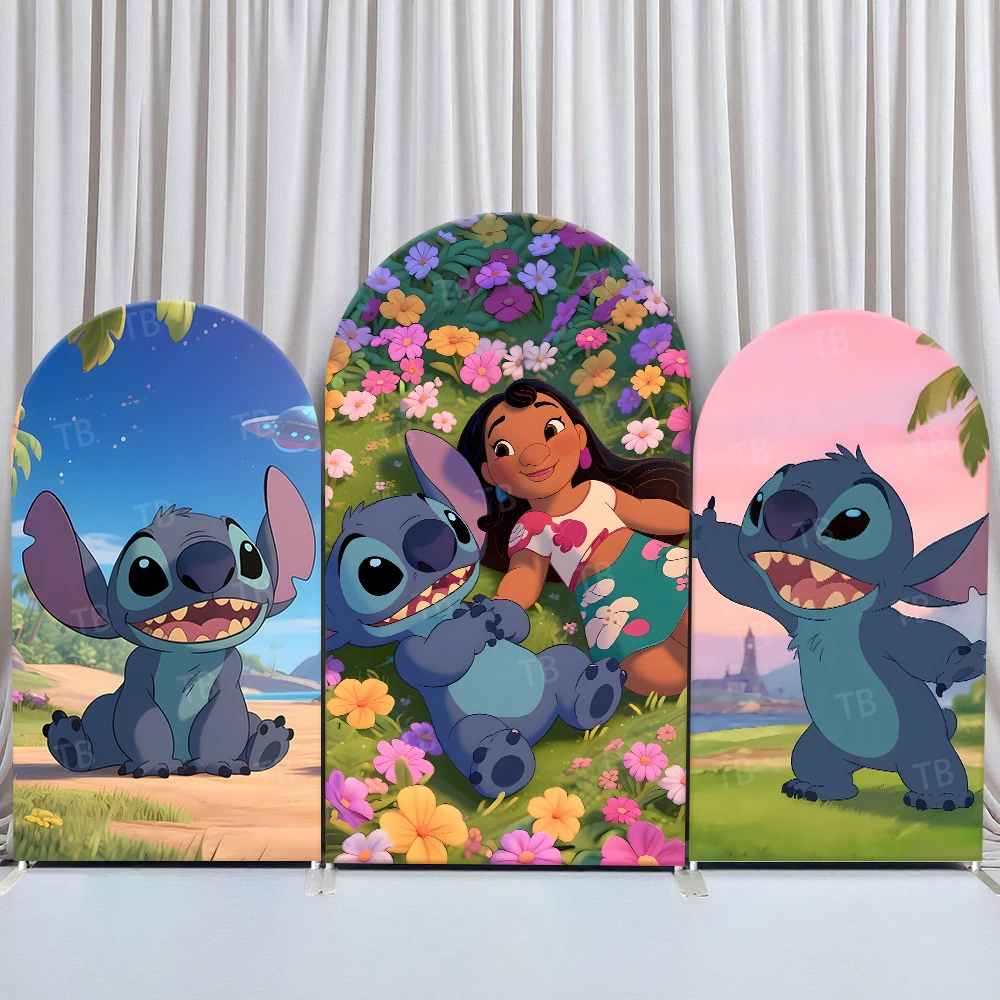 

TB Disney Stitch Theme Arch Backdrop Cover for Kids Birthday Baby Shower Party Decor Elastic Fabric Background Wall Supplies