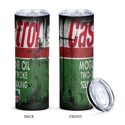 20Oz Skinny Tumbler Vacuum Cup Stainless Steel Double Wall keep Cold /Hot Water bottle with Straw and lid Motor Oil Filter print