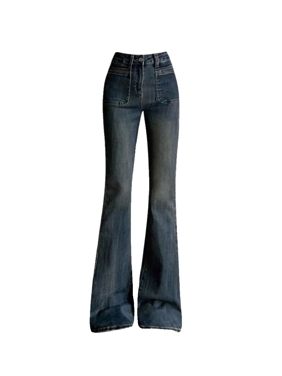 ريترو Fce اصطف عالية الخصر واسعة الساق مايكرو متوهج الجينز المرأة الخريف الشتاء حجم كبير السراويل التخسيس هوف