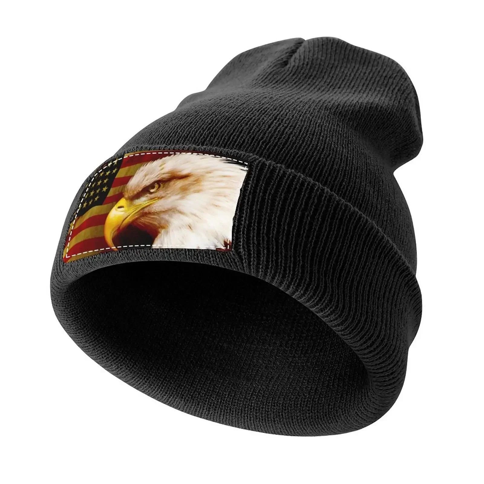 

Bald eagle with flag Knitted Cap Rugby western Hat foam party Hat Women's Beach Men's