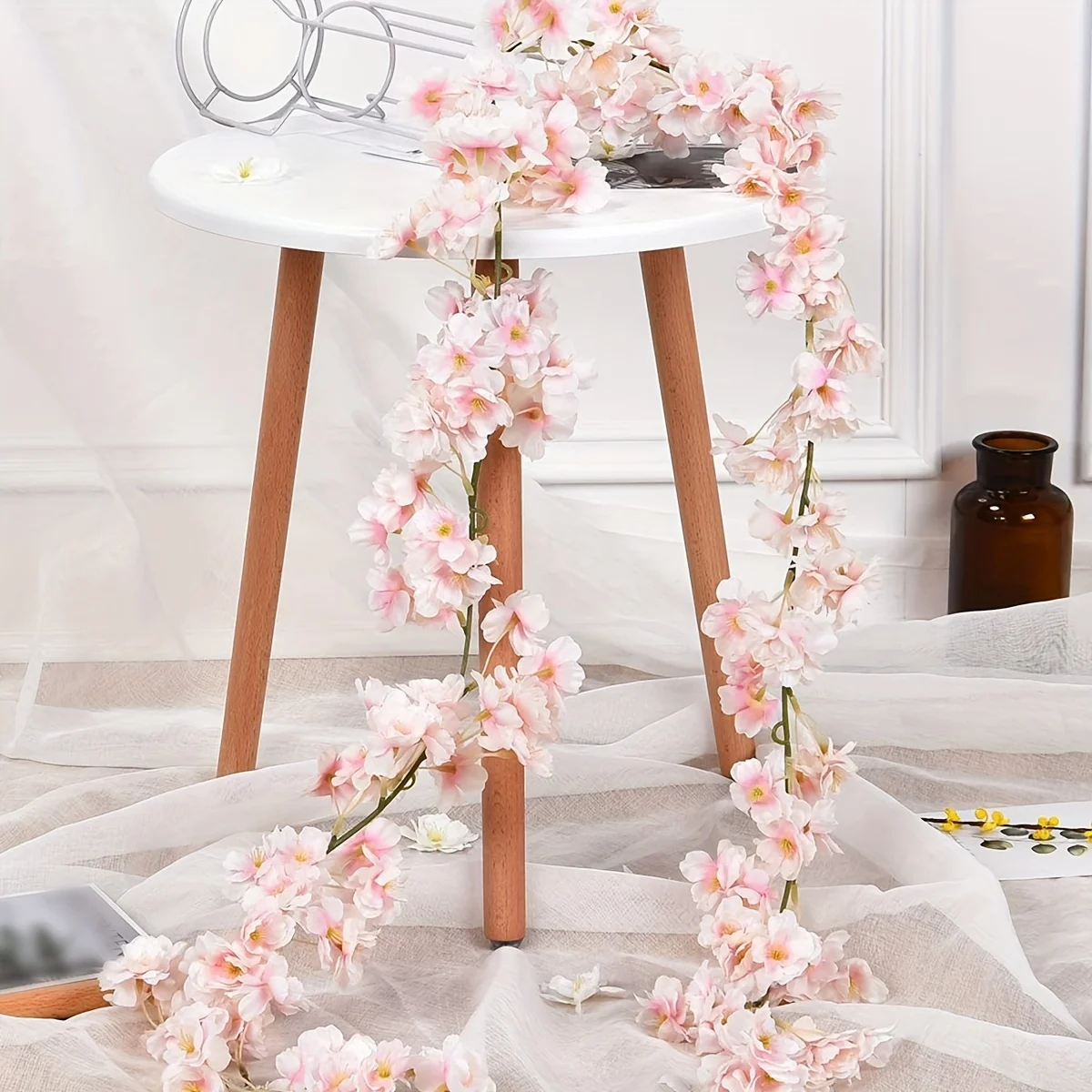 Artificial Cherry Blossom Vines Silk Flower Garland Vine for Outdoor Garden Arch Decor Home Wedding Christmas Decoration Rattan