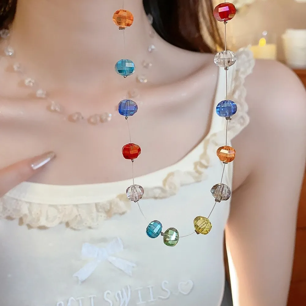 

Fashion Rainbow Bead Necklace Collarbone Chain Choker Colorful Necklace Hand Rope Jewelry Beach Necklace Beach