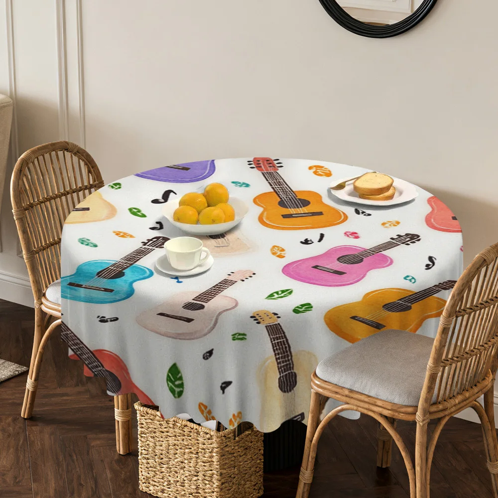 One-piece set. Colorful guitar pattern round tablecloth. Suitable for daily use in the dining room.xzj