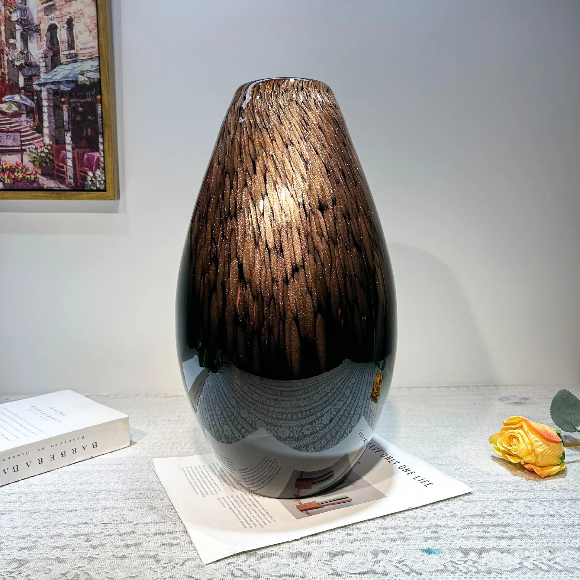 New Chinese high-end gold sprinkling craft glazed vase home soft decoration Bogu frame model room advanced ornament
