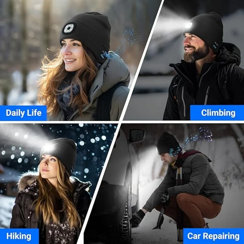 Night Run Marathon Night Fishing Bluetooth LED Light Warm Cap USB Rechargeable Music Knitted Cap 3 Gear Light Adjustment Cap