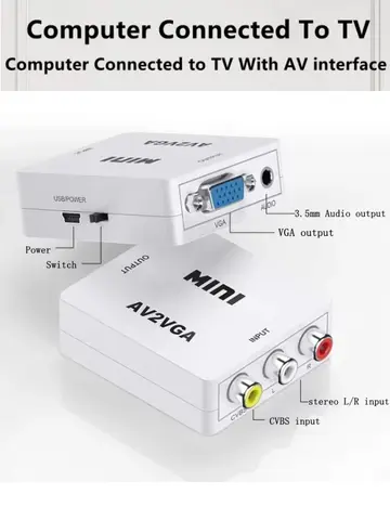 1080P 미니 비디오 컨버터 VGA to RCA AV 비디오 컨버터 변환기 (3.5mm 오디오 AV2VGA / CVBS + 오디오 to PC HDTV 컨버터 포함)