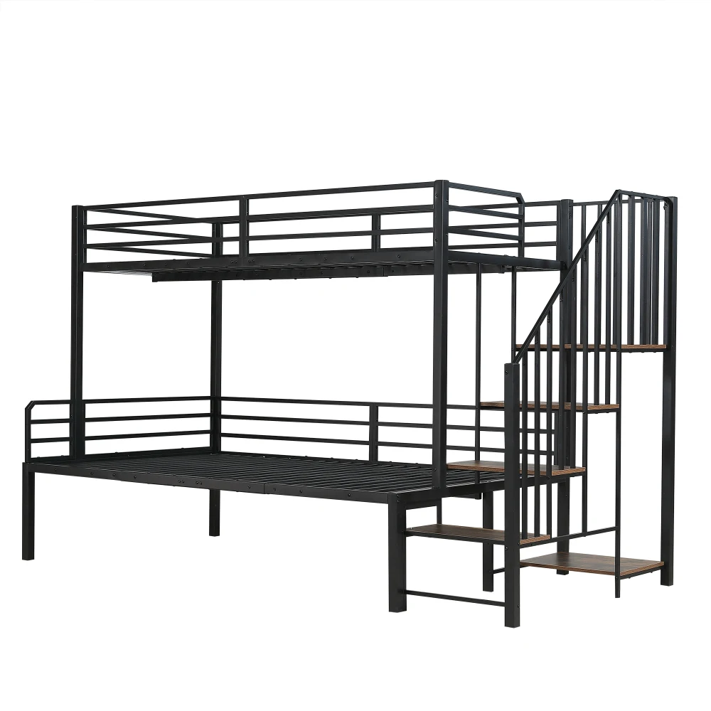 PINGGO Eisen-Etagenbett für Kinder und Jugendliche mit Stauraum-Eckschrank, Eisen & MDF, Schwarz Vintage-Holz, 90x200cm 120x200cm, ohne Matratze – Detail 18