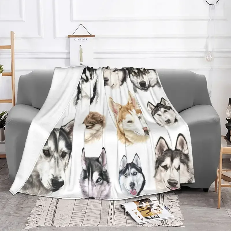 Husky Siberian Fuzzy Blanket 3D Animal Dog Lovely Cool Vintage Throw Blankets for Bed Sofa Couch Rug Piece